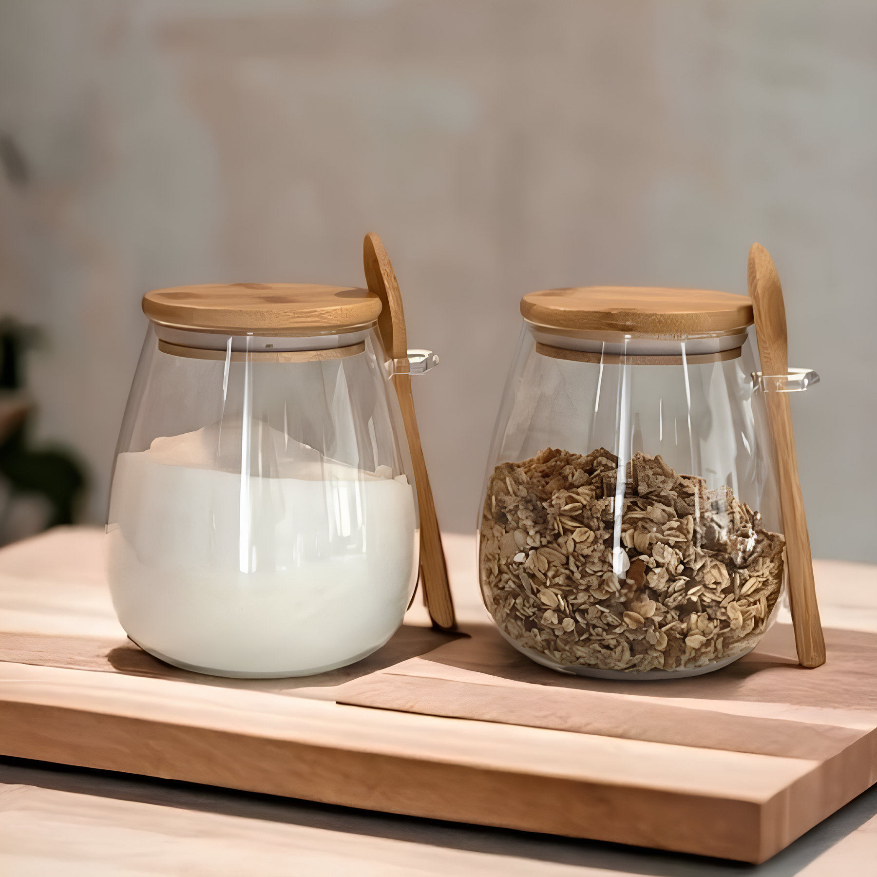 Pote Hermético Redondo de Vidro com Tampa e Colher de Bambu Êza Decor