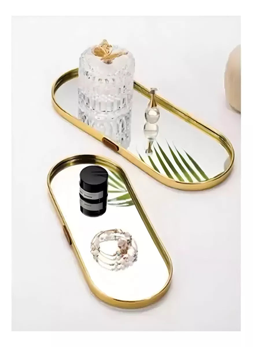 Bandeja Decorativa Dourada Espelhada Êza Decor