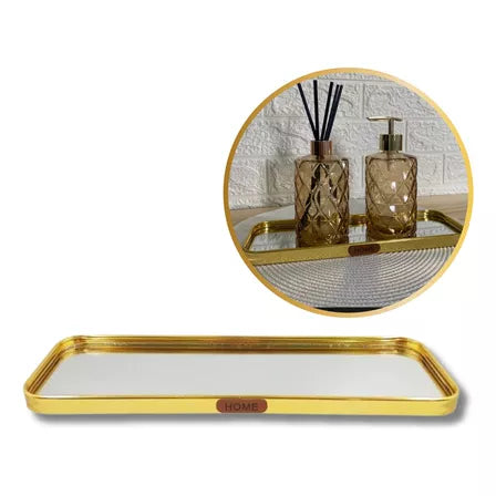 Bandeja Decorativa Dourada Espelhada Êza Decor