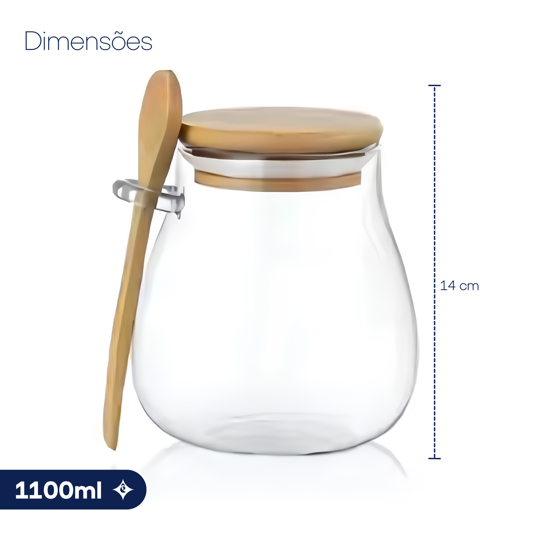 Pote Hermético Redondo de Vidro com Tampa e Colher de Bambu Êza Decor