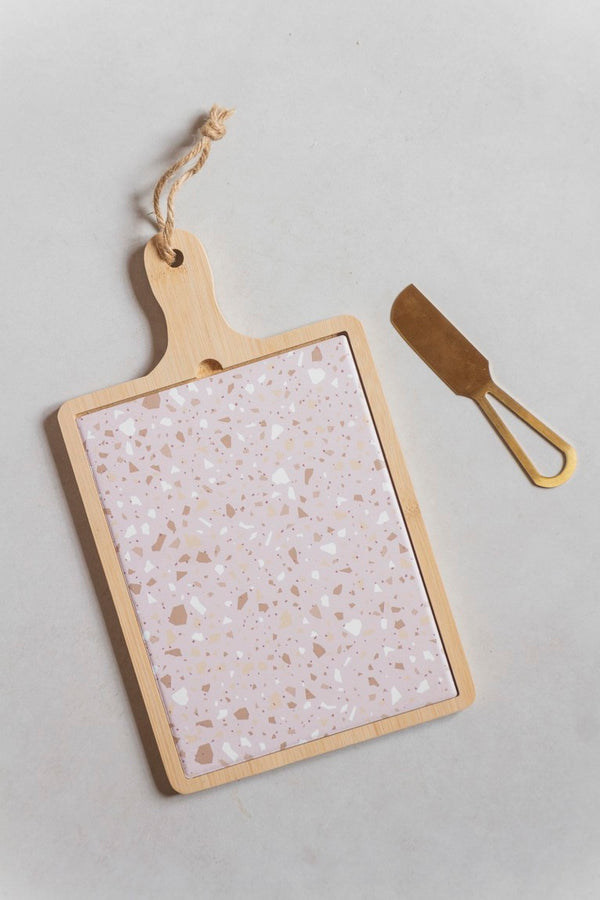 Kit Tábua Retangular de Queijo Terrazzo com Espátula Êza Decor