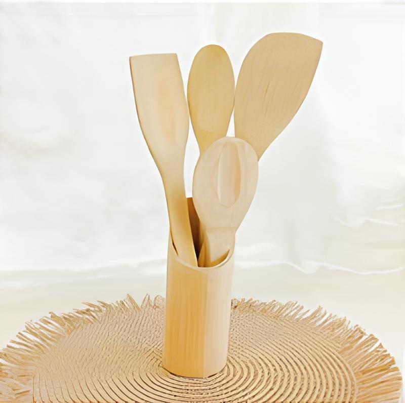 Kit de Utensílios de Bambu 5 Peças Êza Decor