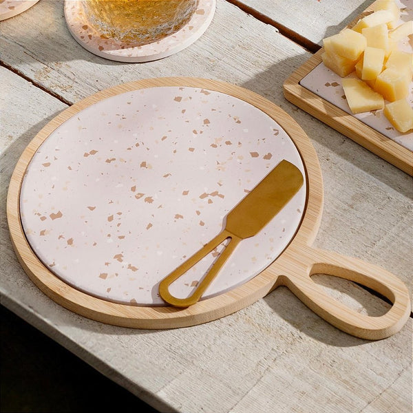 Kit Tábua Redonda de Queijo Terrazzo C/Espátula Êza Decor