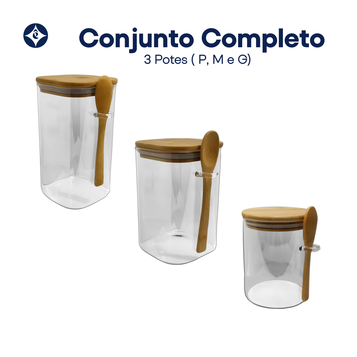 Potes Herméticos de Vidro com Tampa de Bambu e Colher Êza Decor